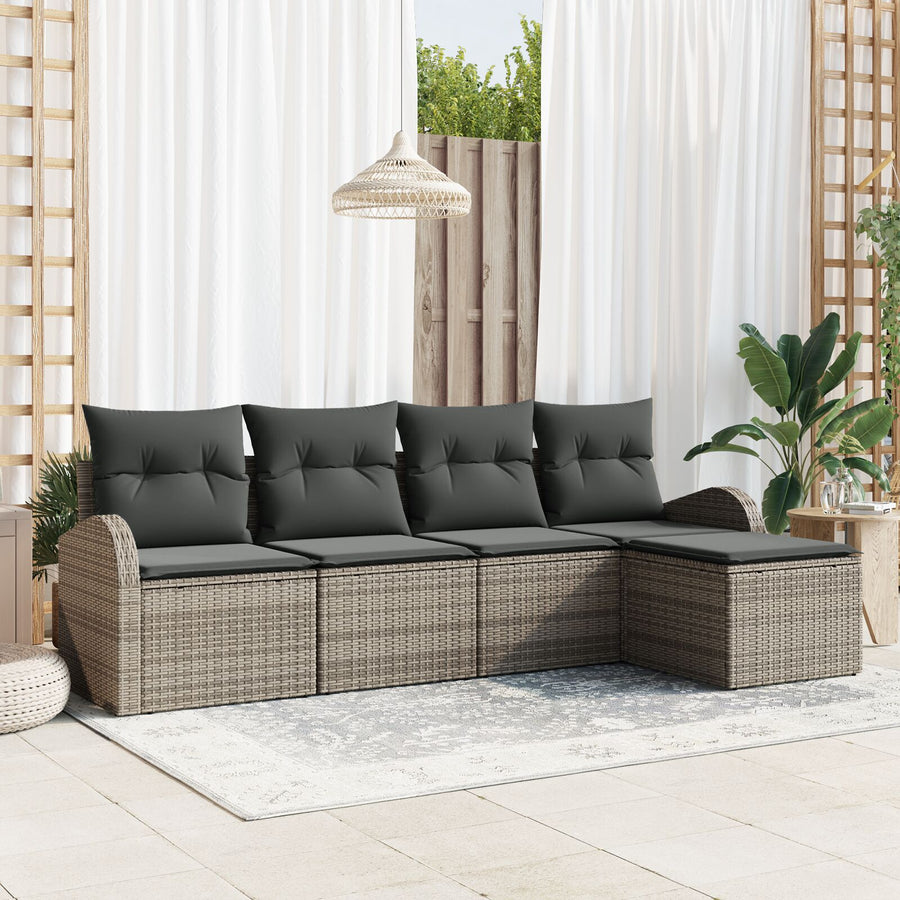 5-Delige Tuinbankset Met Kussens, Grijs Poly Rattan