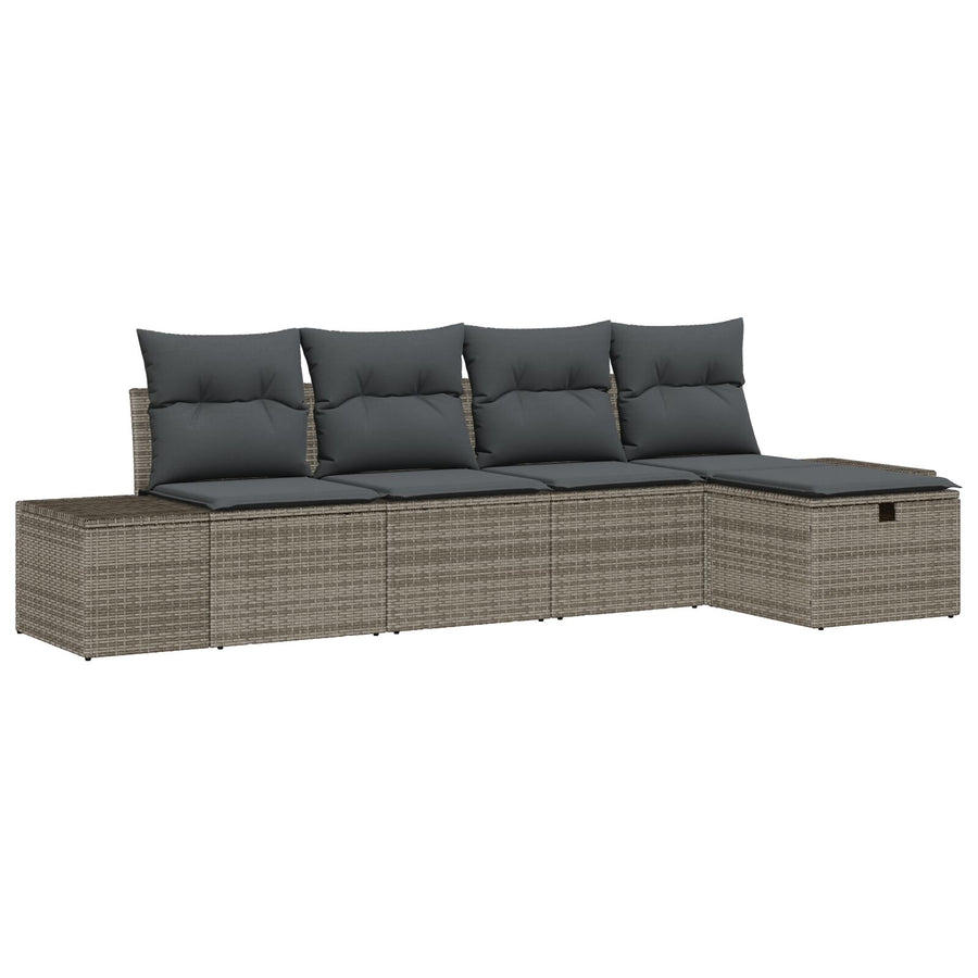 5-Persoons Tuin Sofa Set Met Kussens Grijs Poly Rattan