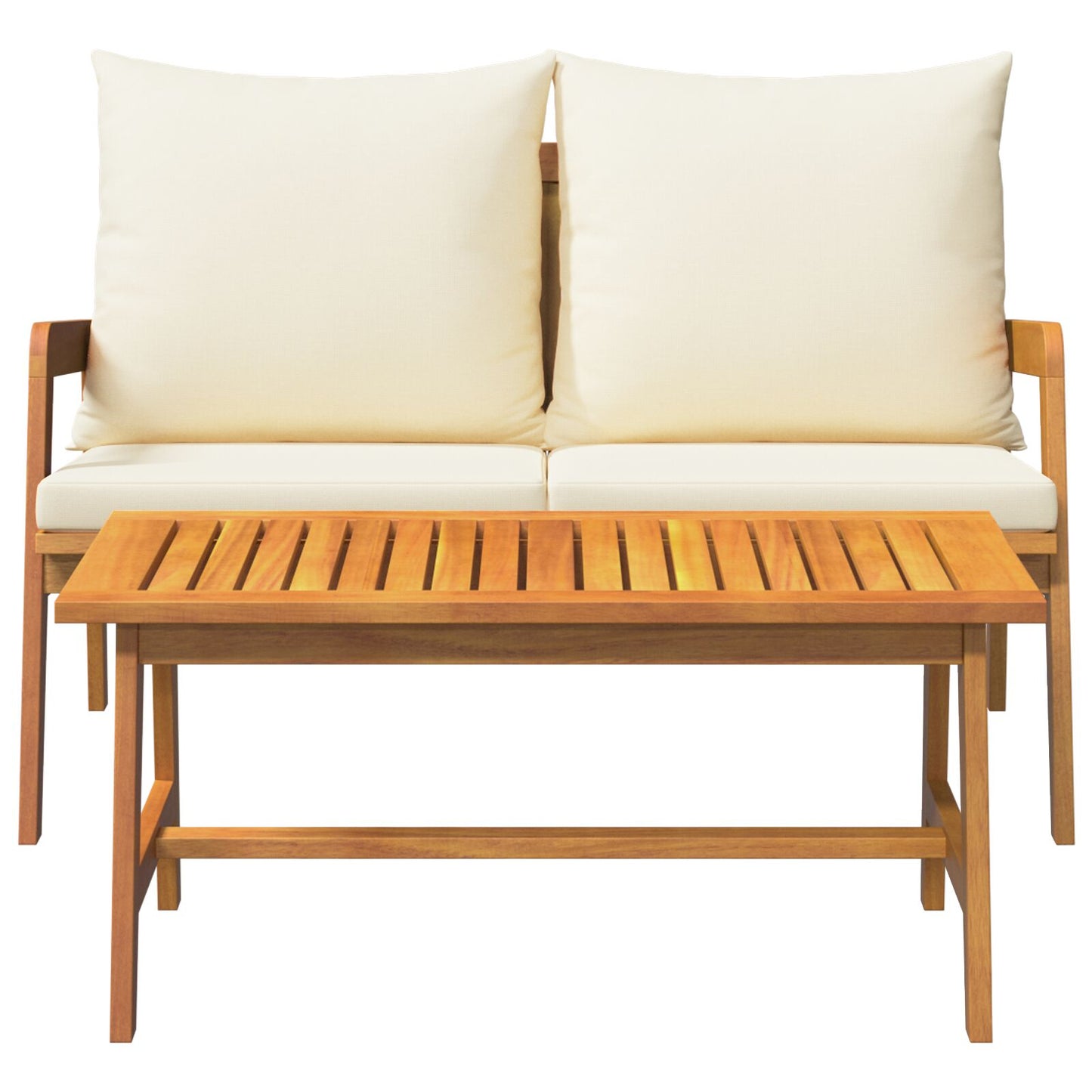 2 Delige Bistroset Met Kussens Massief Hout Acacia Crème wit Tafel + bank