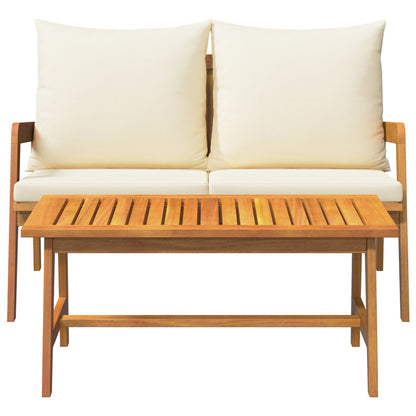 2 Delige Bistroset Met Kussens Massief Hout Acacia Crème wit Tafel + bank