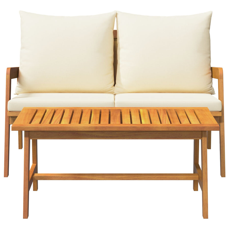 2 Delige Bistroset Met Kussens Massief Hout Acacia Crème wit Tafel + bank