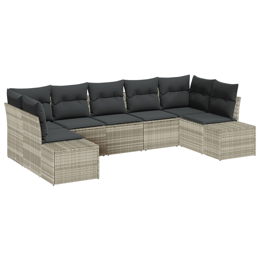 7-Delige Tuinbankset Met Kussens Lichtgrijs Poly Rattan