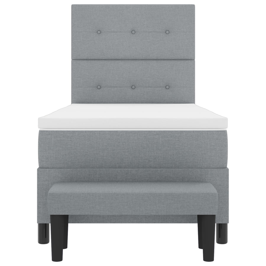 Boxspringbed Met Matras & Bankje Stof Lichtgrijs 80 x 200 cm Knopgeknopt