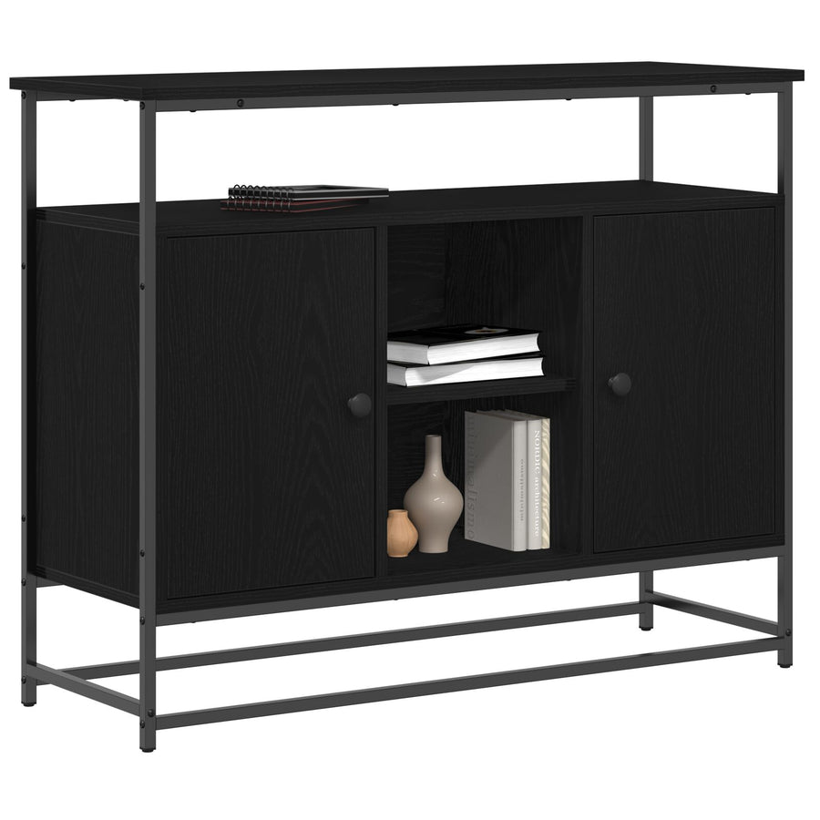 Dressoir 100X35X80 Cm Samengesteld Hout En Staal Zwart eiken