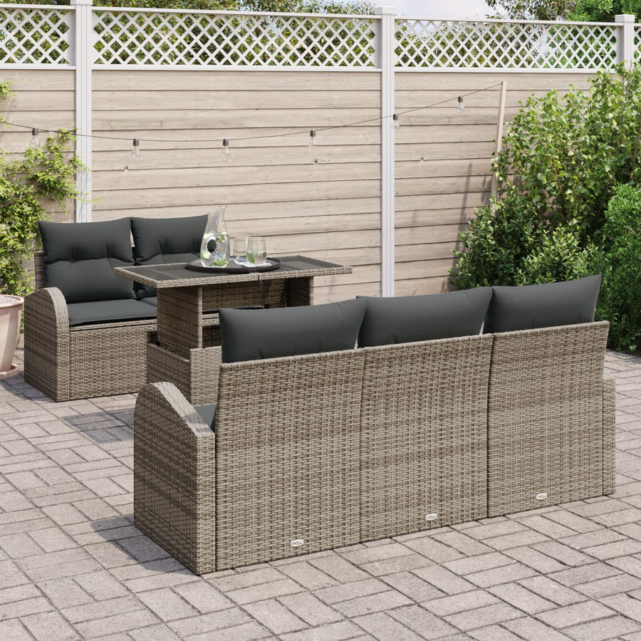 6-Delige Tuin Sofa Set Met Kussens Grijs Poly Rattan