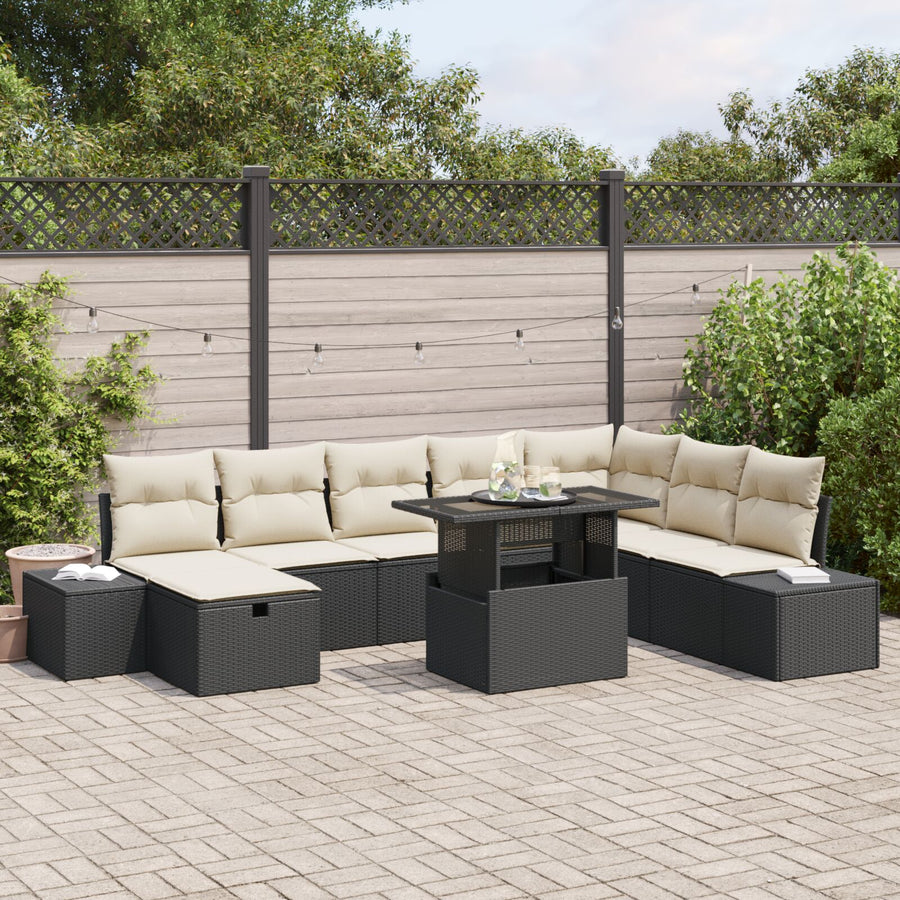 9-Delige Tuin Sofa Set Met Kussens Zwarte Poly Rattan Wit