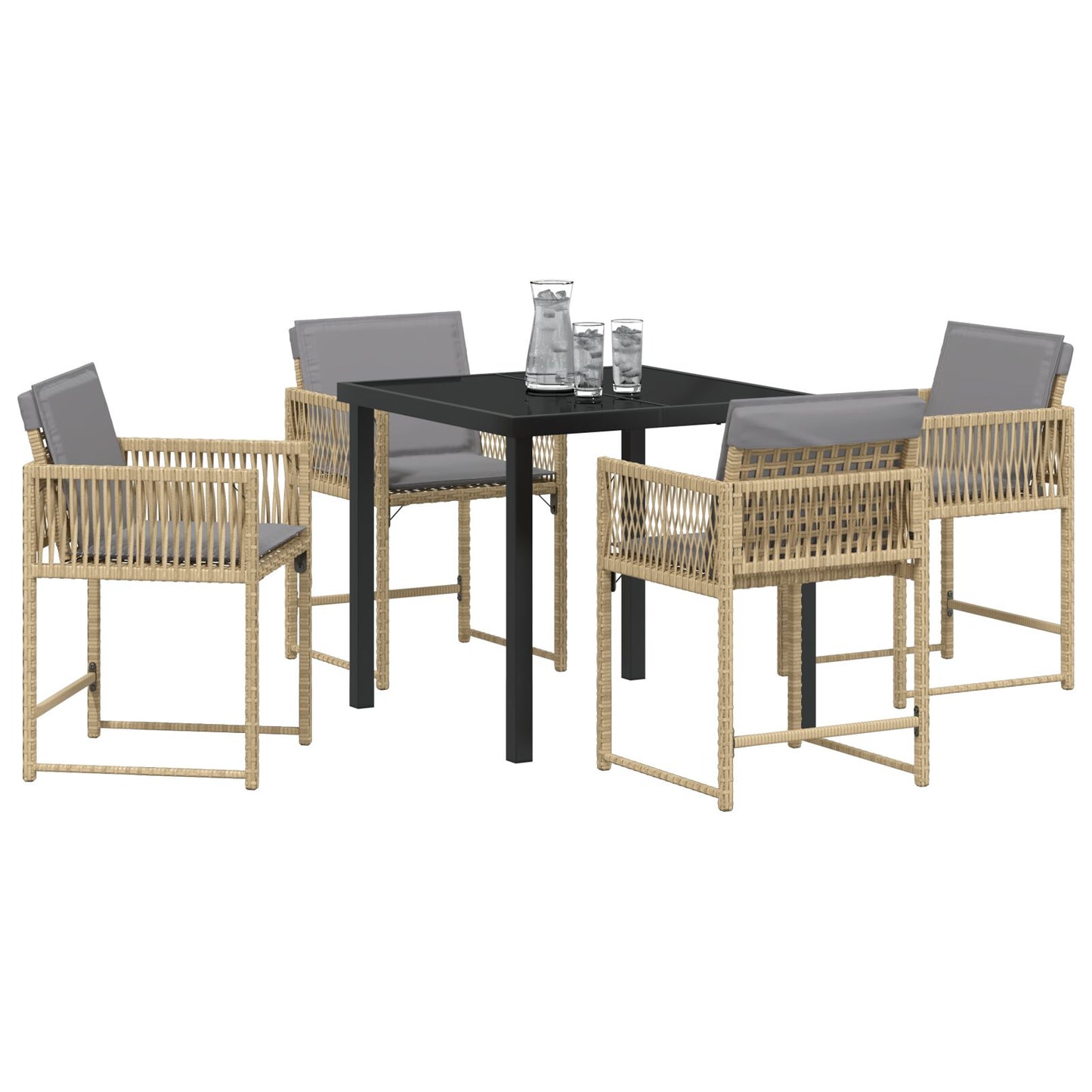 5-Delig Tuin Eetset Met Kussens Beige Poly Riet