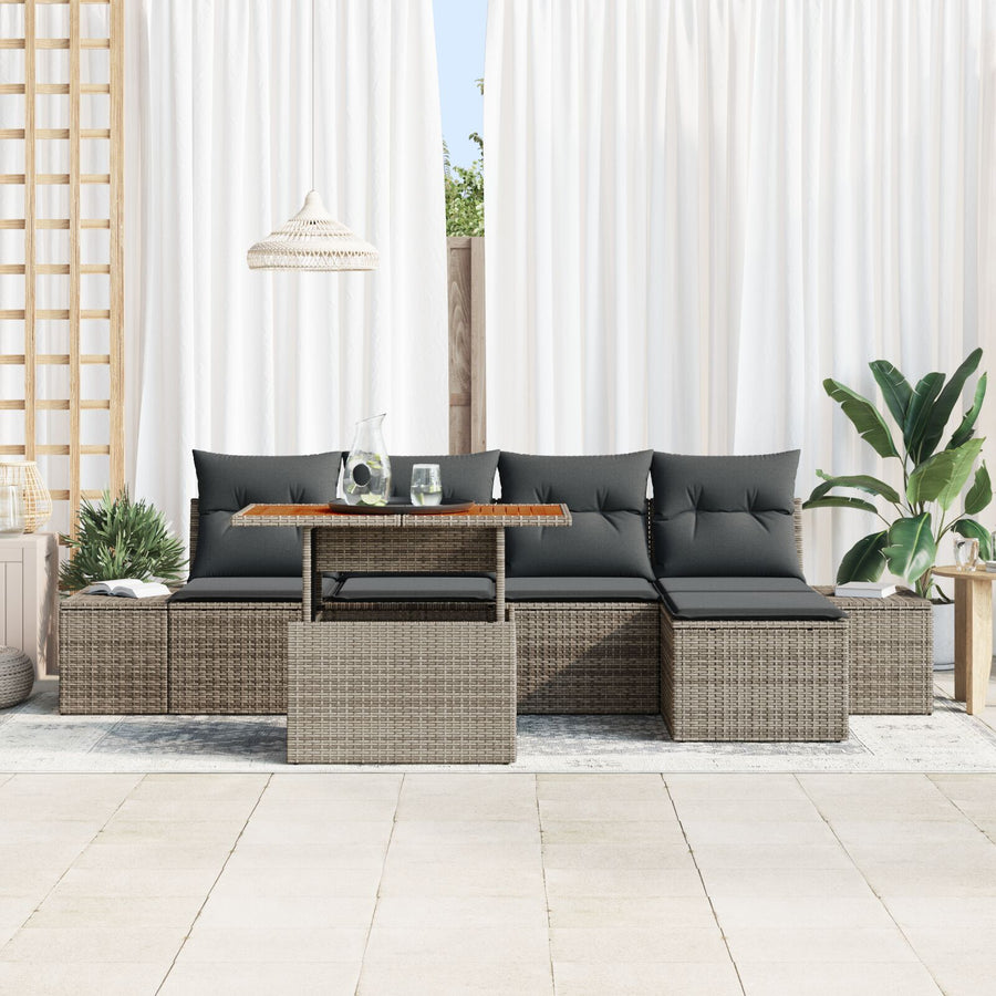 6-Piece Tuin Sofa Set Met Kussens Grijs Poly Rattan
