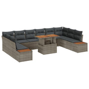 Tuin eettafelset 11-delig poly rattan acacia hout grijs
