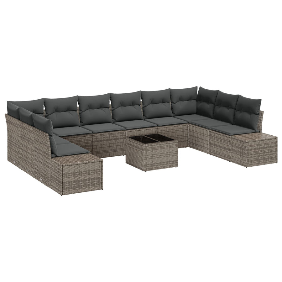 10-Delige Tuin Sofa Set Met Kussens Zwart Poly Rattan Grijs met tafel