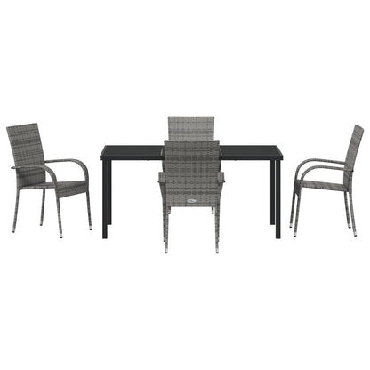 5-Delige Tuin Eetset Grijs Poly Rattan