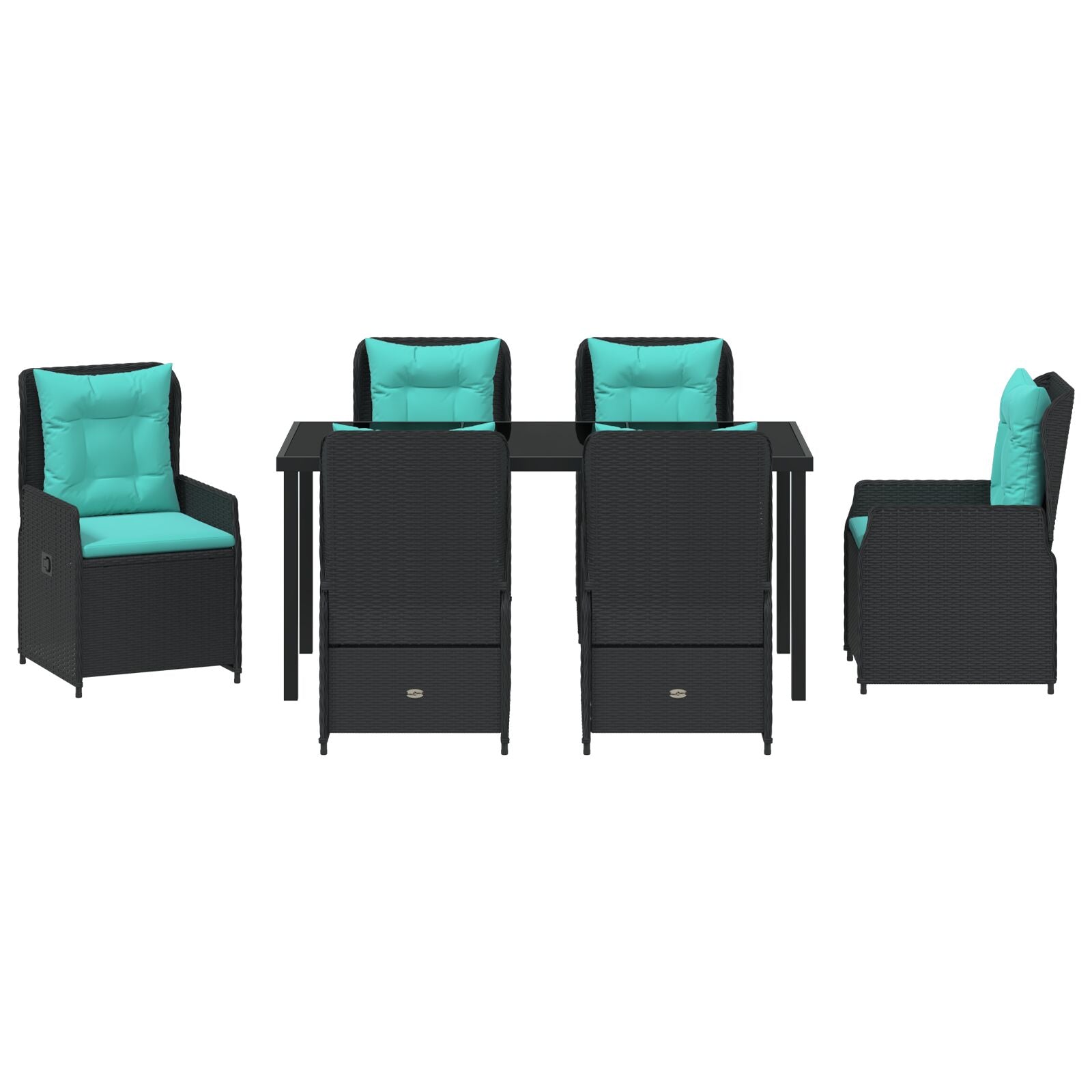 7-Delige Tuin Eettafel Set Zwart Poly Rattan