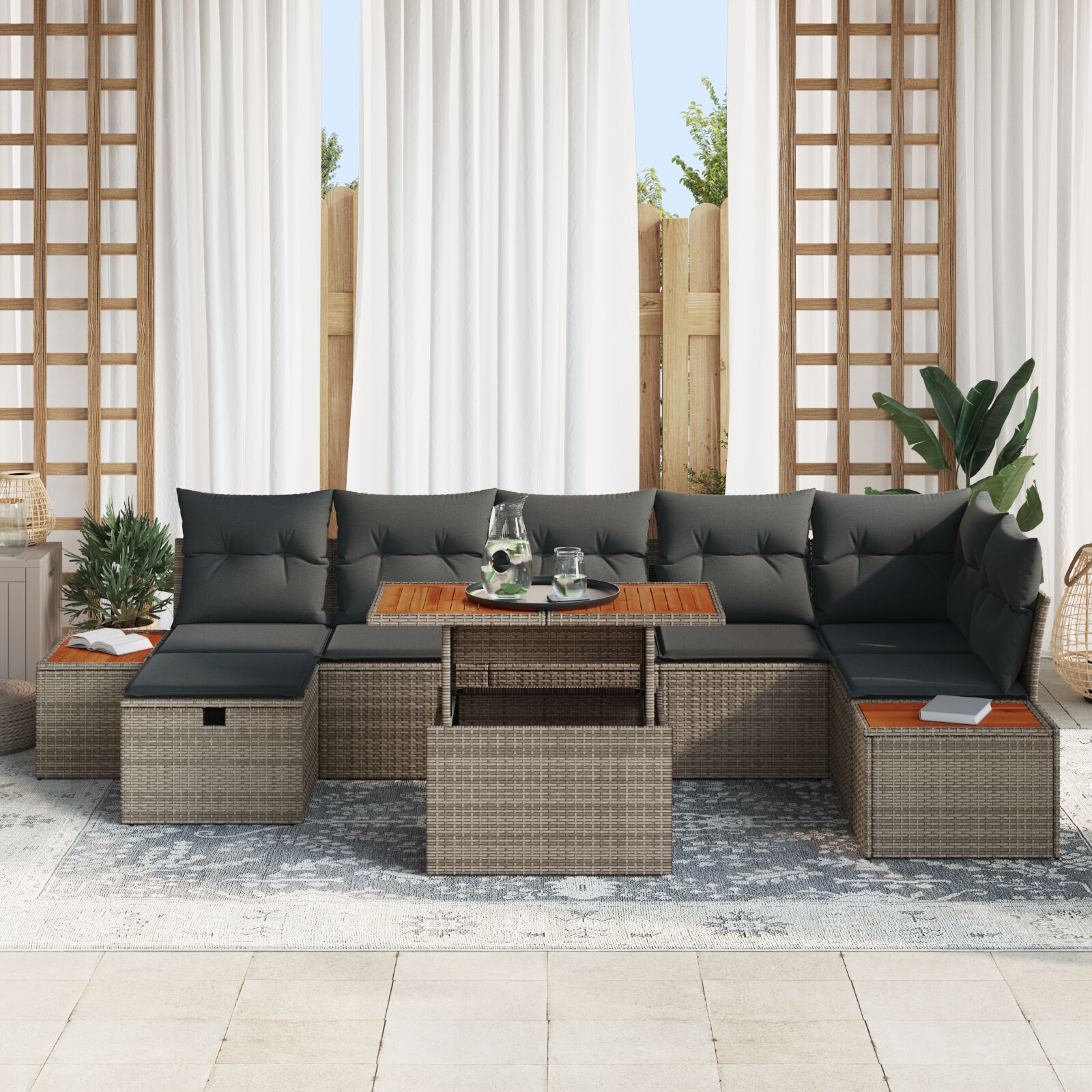 8-Delige Tuin Sofa Set Met Kussens Grijs Poly Rattan