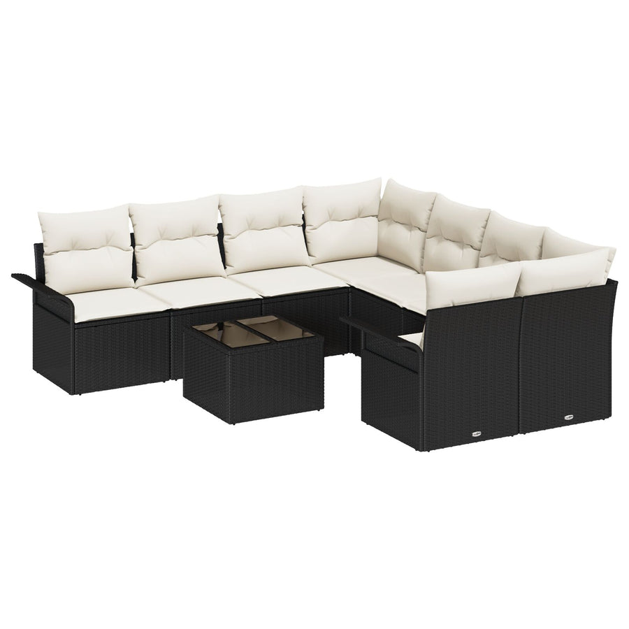 9-Delige Tuin Sofa Set Met Kussens Zwart Poly Rattan