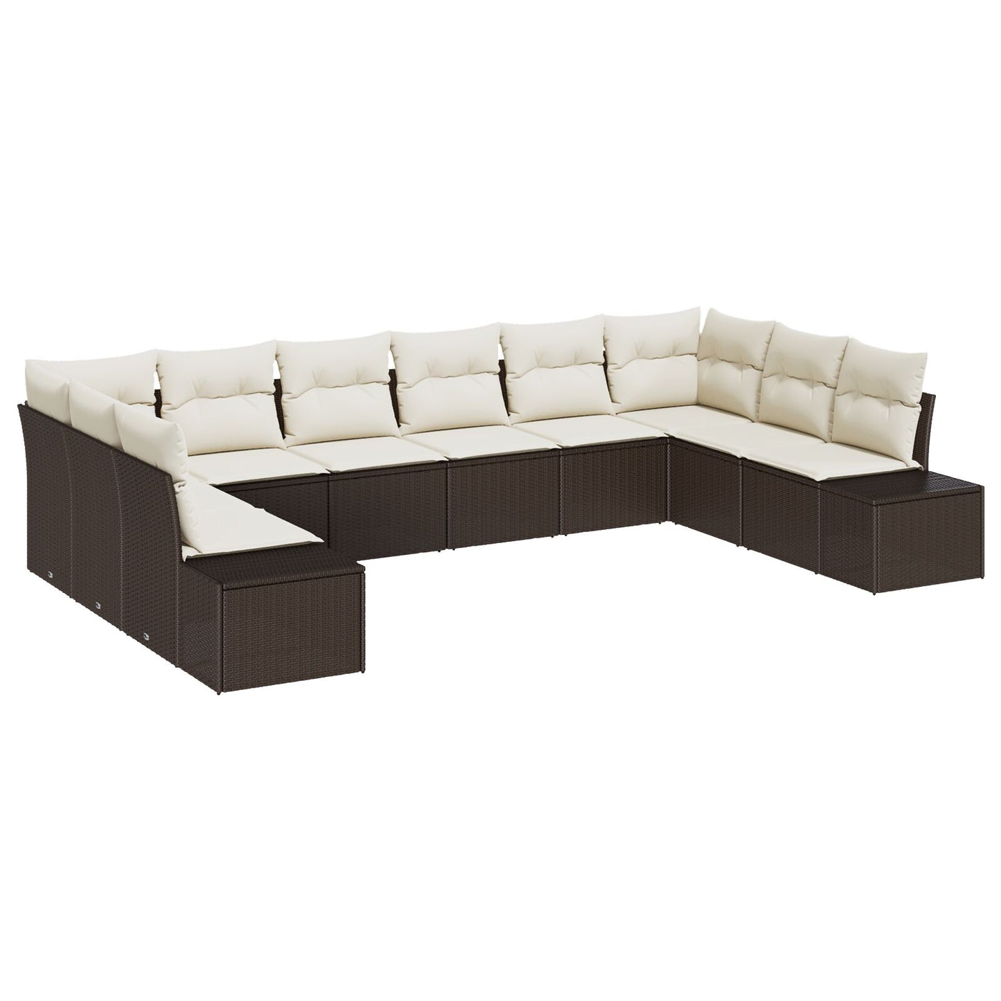 Set Van 10 Tuin Sofa Met Kussens Poly Rattan Bruin en crèmewit zonder tafel