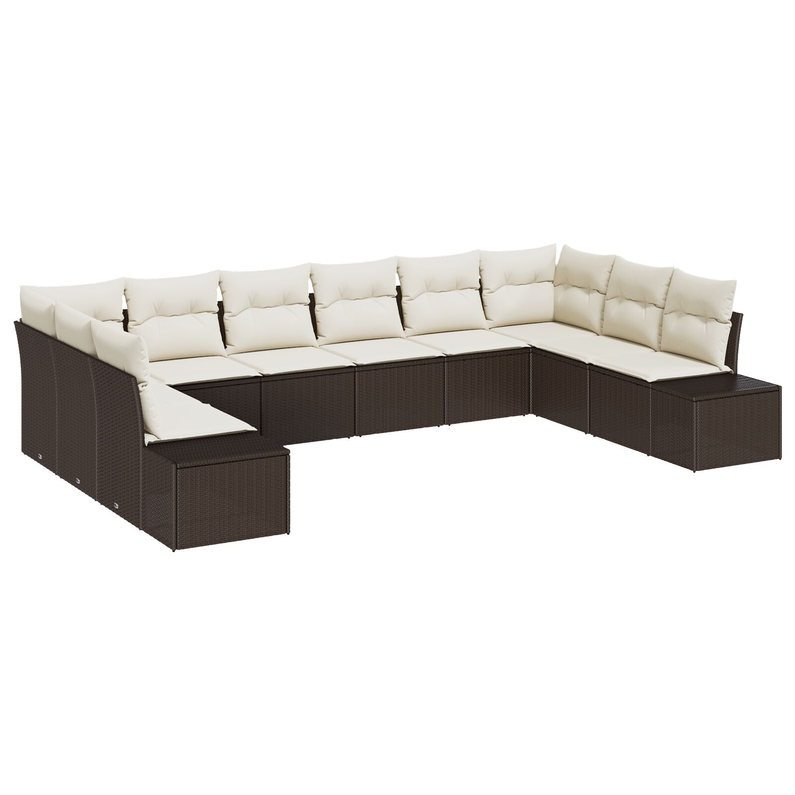 Set Van 10 Tuin Sofa Met Kussens Poly Rattan Bruin en crèmewit zonder tafel