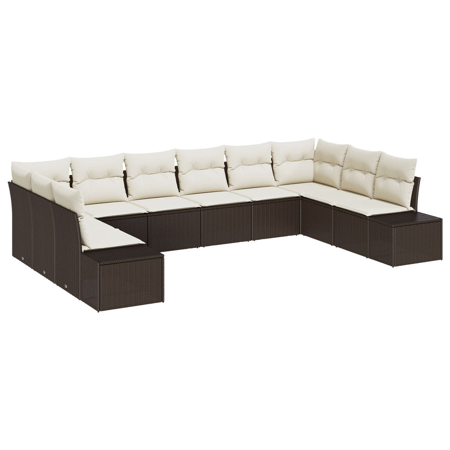 Set Van 10 Tuin Sofa Met Kussens Poly Rattan Bruin en crèmewit zonder tafel