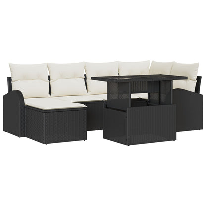 7-Delige Tuinsofaset Met Kussens Zwart Poly Rattan