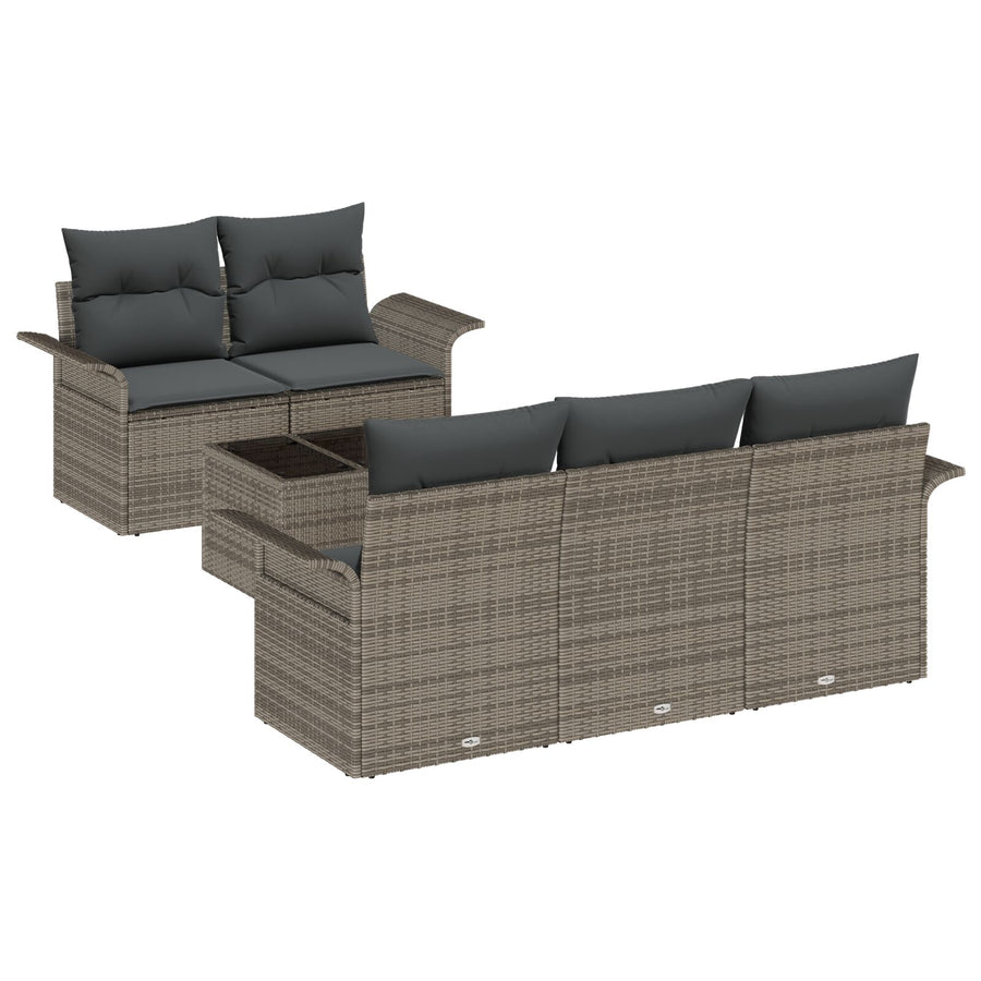 Tuinbankset Set Van 6 Grijs Rattan, Polyester Tuinbankset