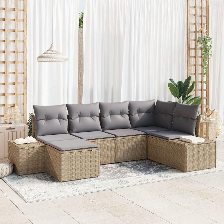 6-Delige Tuin Sofa Set Met Kussens Beige Poly Rattan