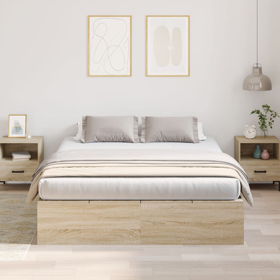Bed Met Opbergruimte Bewerkt Hout 140 X 200 Cm Sonoma Eiken 140 x 190 cm