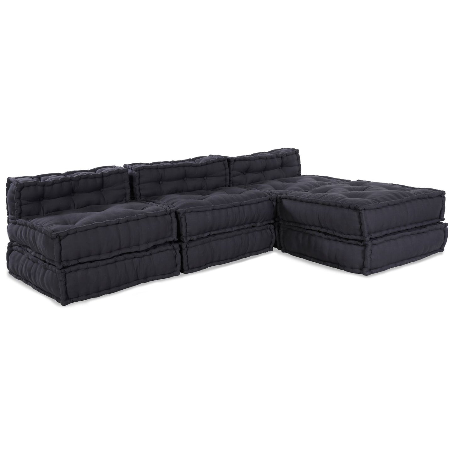 Modulaire Poefs 4 Stuks In Antraciet Stof Anthraciet 70 x 70 x 54 cm Lounge + 3x midden