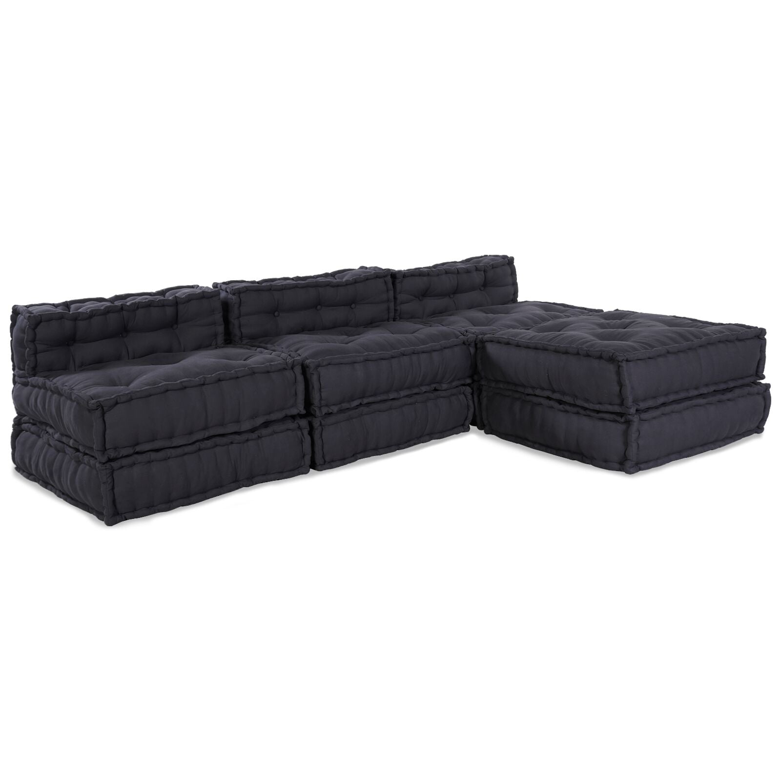 Modulaire Poefs 4 Stuks In Antraciet Stof Anthraciet 70 x 70 x 54 cm Lounge + 3x midden
