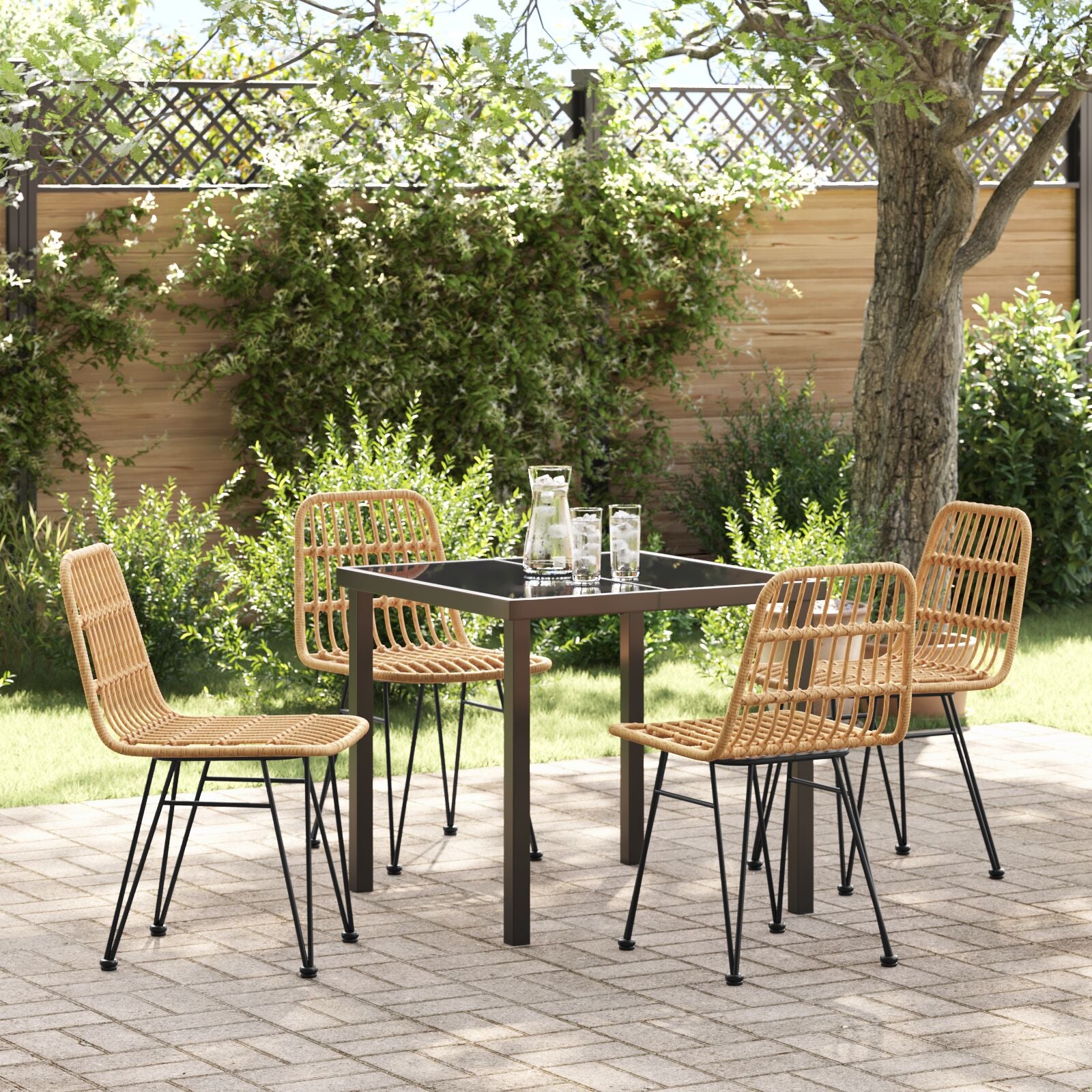 5-Delige Tuin Eetset Bruin Poly Rattan
