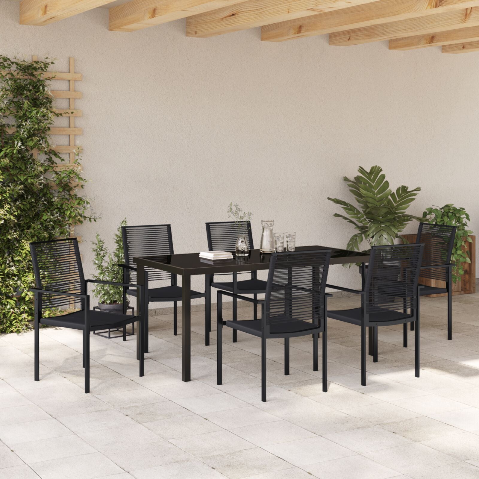 7-Delige Tuindinerset Zwart Pvc Riet