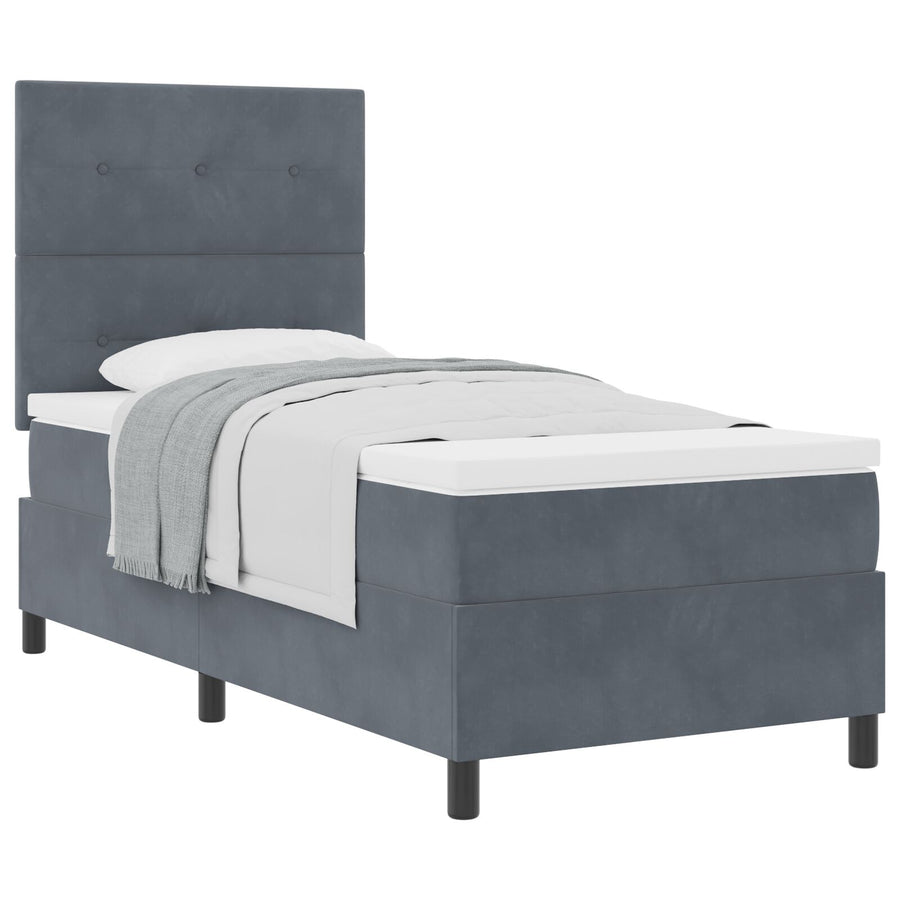 Boxspringbed Met Matras Donkergrijs Eenpersoons Fluweel Blauw