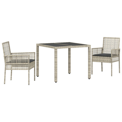3-delige tuin eetset met kussens lichtgrijs poly rattan