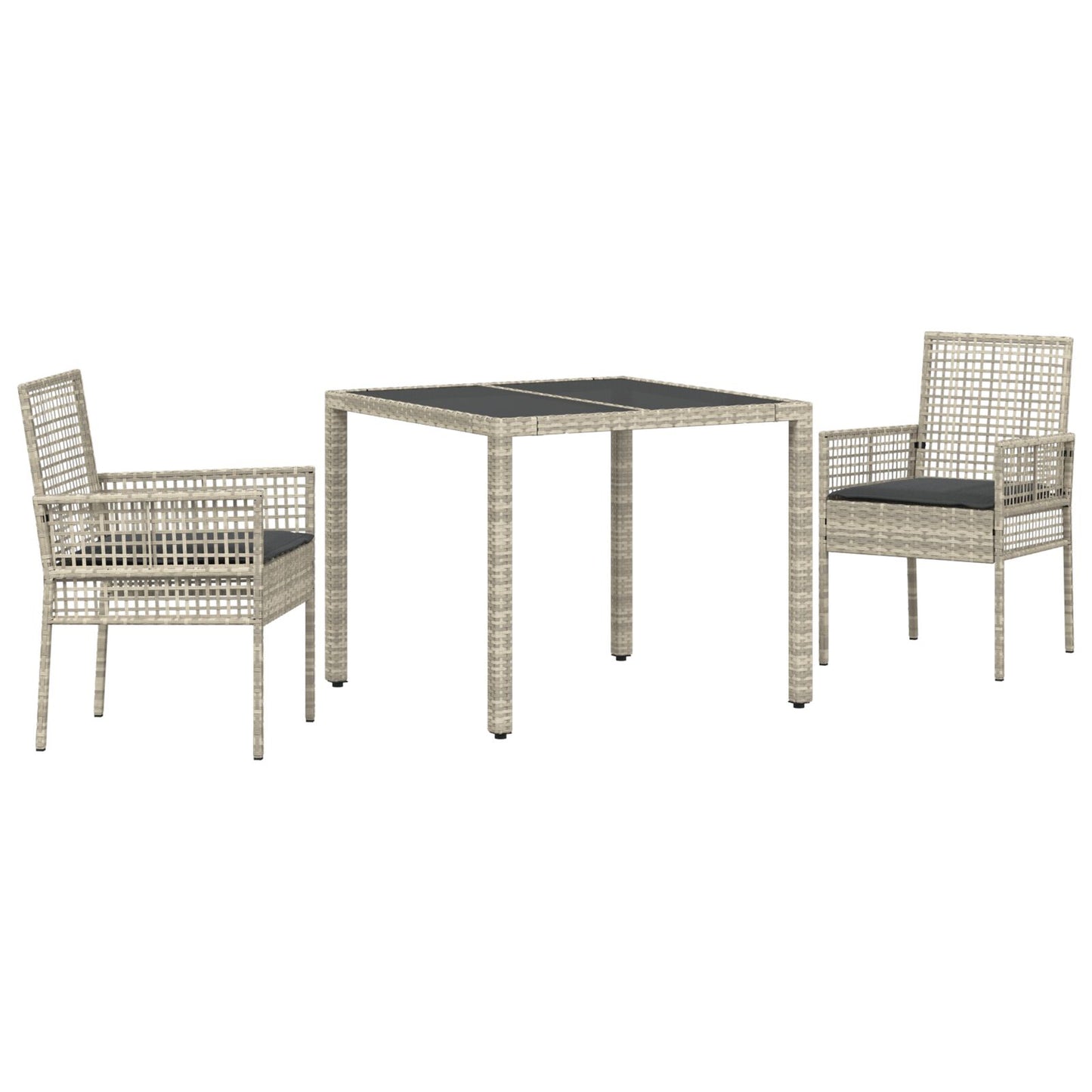 3-delige tuin eetset met kussens lichtgrijs poly rattan