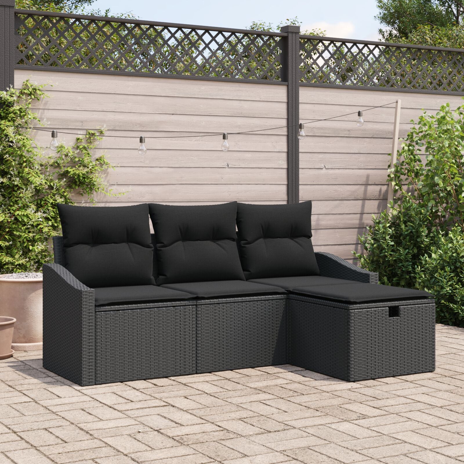 4-Delige Tuinsofa Set Met Kussens Zwart Poly Rattan Wit