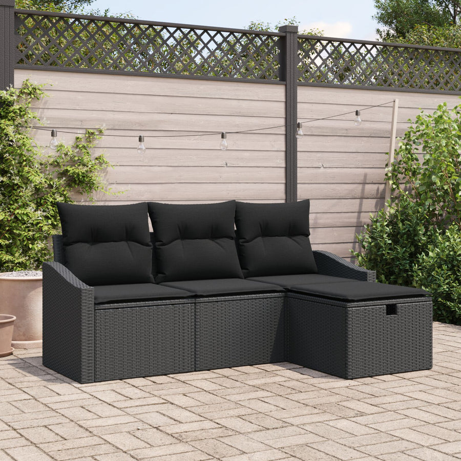 4-Delige Tuinsofa Set Met Kussens Zwart Poly Rattan Wit