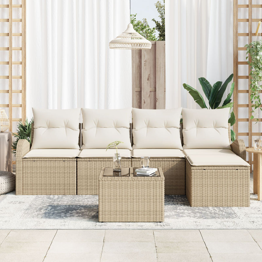 6-Delige Tuin Sofa Set Met Kussens Bruine Poly Rattan