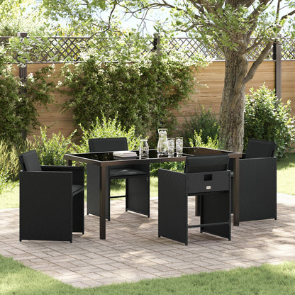 5-Delige Tuinset Met Kussens Zwart Poly Rattan