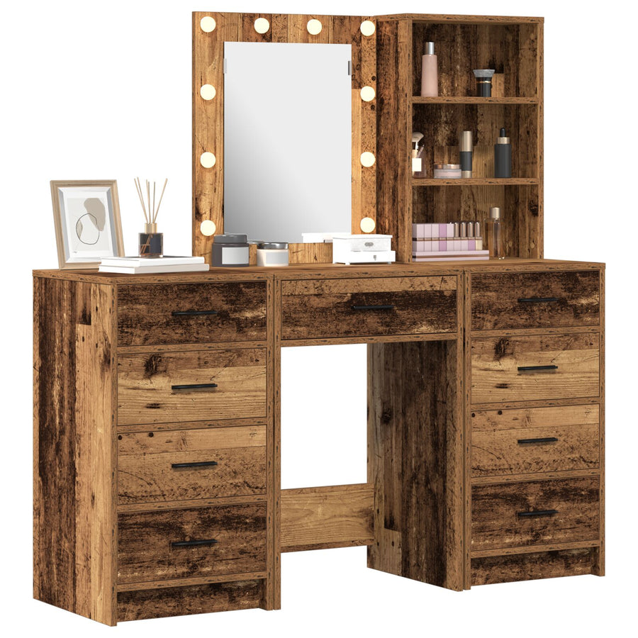 3-Delige Kaptafel Set Met Led In Verweerde Houten Afwerking