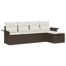 5-Delige Tuin Sofa Set Met Kussen Bruin Poly Rattan
