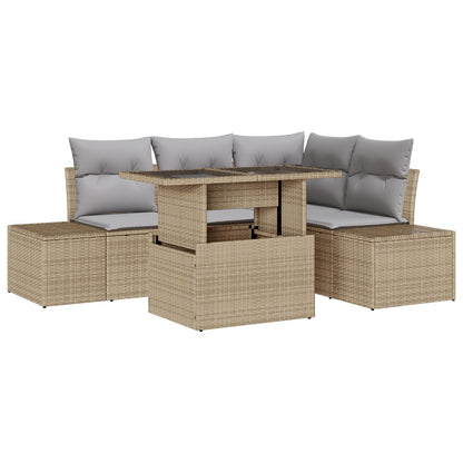 Tuin Sofa Set Set Van 5 Beige, Grijs Riet, Polyester