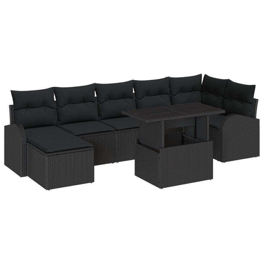 8-Delige Tuin Sofa Set Met Kussens Zwart Poly Rattan