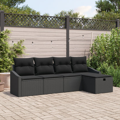 5-Delige Tuin Sofa Set Met Kussens Zwart Poly Rattan Wit