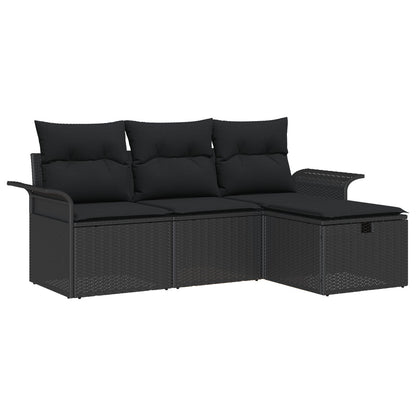 4-Delige Tuin Sofa Set Met Kussens Zwart Poly Rattan, 2-Zits Tuin Sofa Met Opbergruimte & Kussens Zwart Poly Rattan Wit