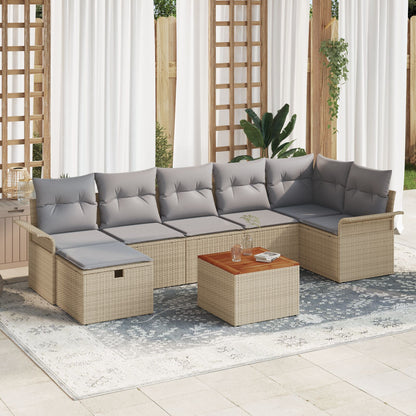 8-Delige Tuin Sofa Set Met Kussens Beige Poly Riet