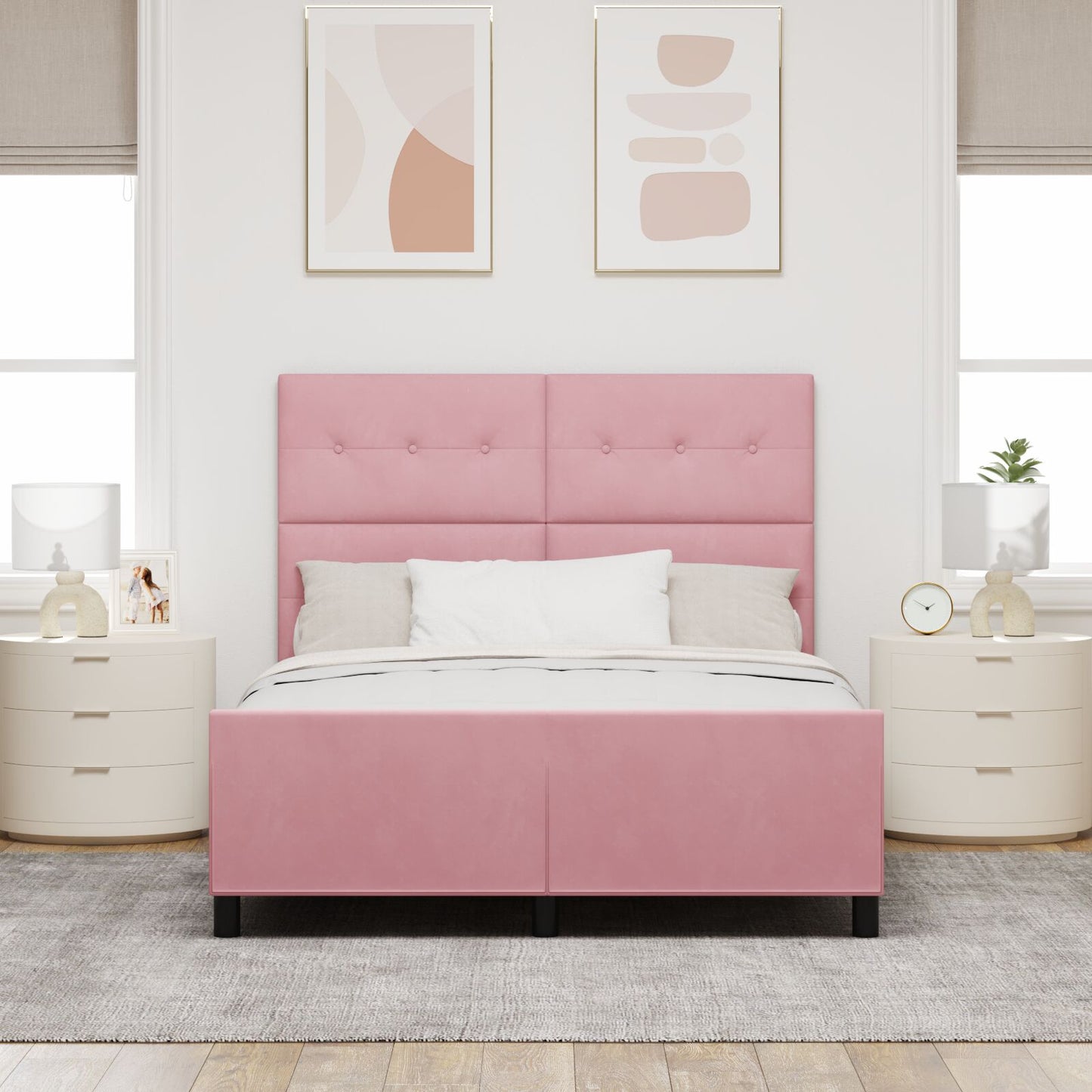 Roze Fluwelen Bedframe 140X190 Cm Crème