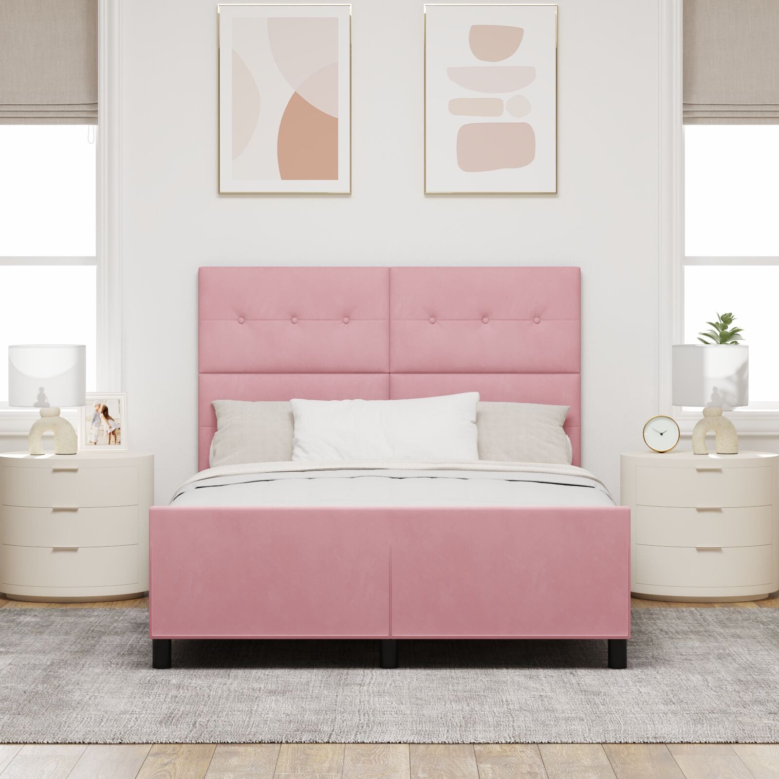 Roze Fluwelen Bedframe 140X190 Cm Crème