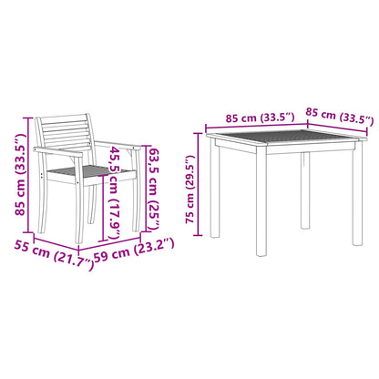 5-Delige Tuin Eetset Van Massief Acaciahout 4-Persoons 85 cm tafel lengte