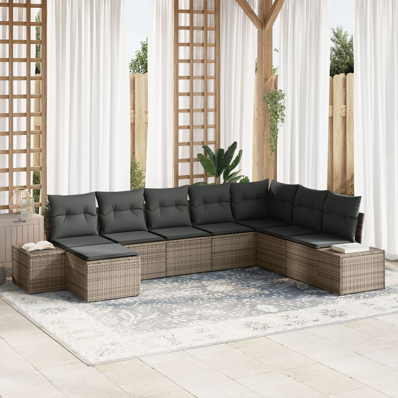 8-Delige Tuin Sofa Set Met Kussens Grijs Poly Rattan