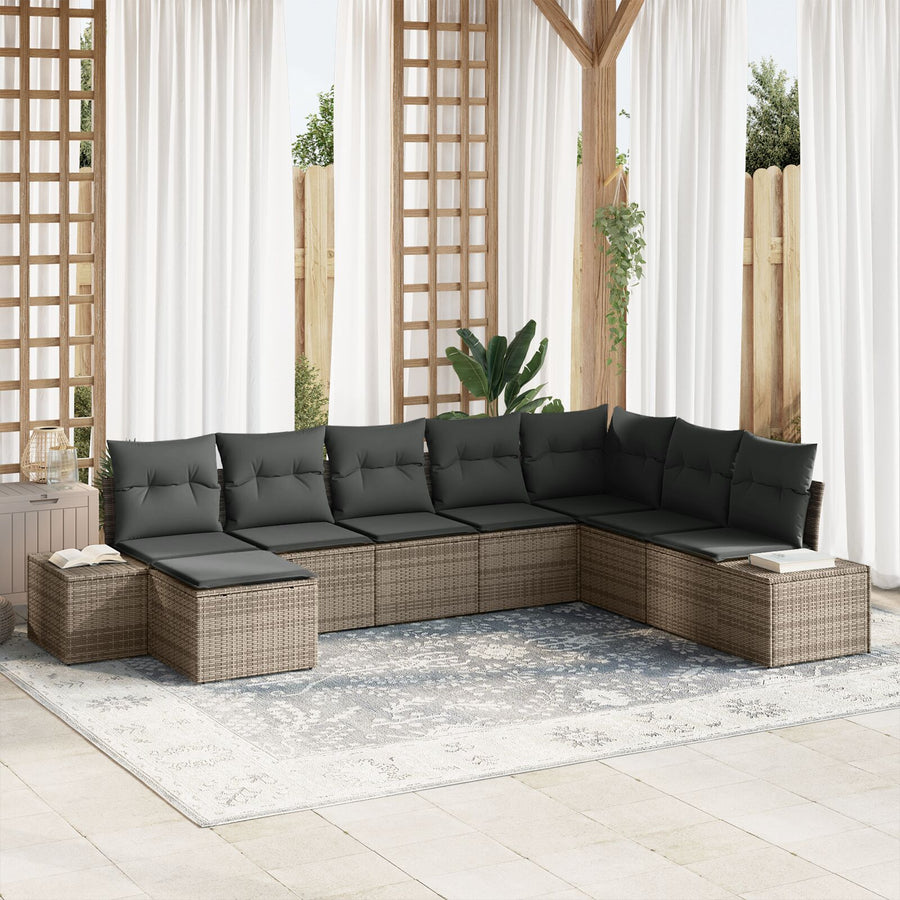 8-Delige Tuin Sofa Set Met Kussens Grijs Poly Rattan