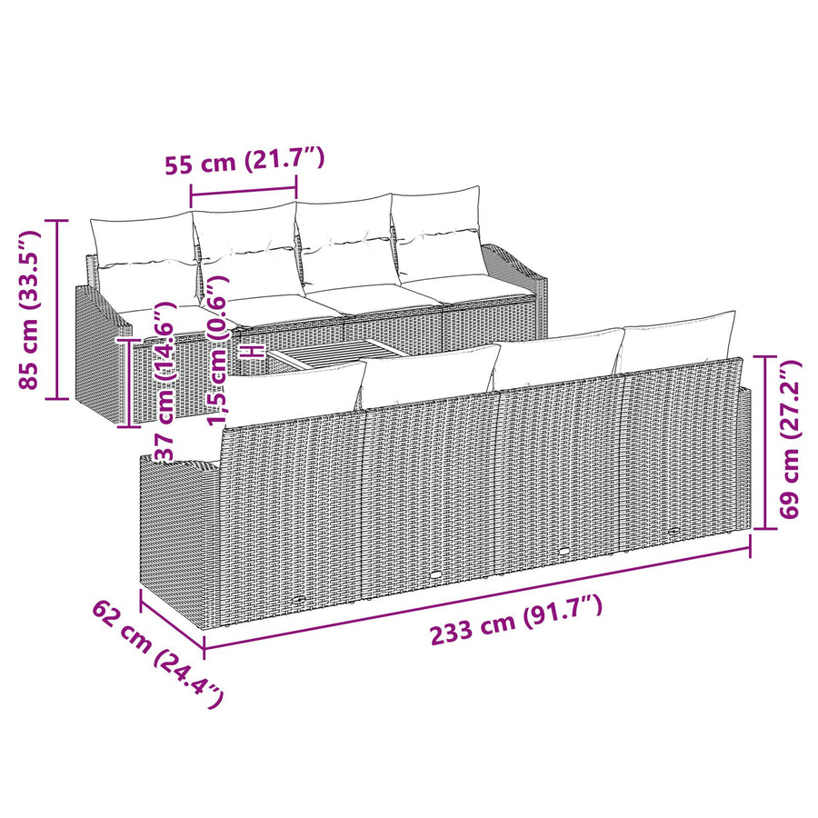 7-Delige Tuin Sofa Set Met Kussens Beige Poly Rattan Acacia