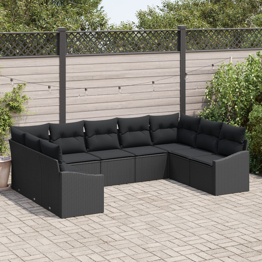 9-Delige Tuin Sofa Set Met Kussens Poly Rattan Zwart zonder tafel